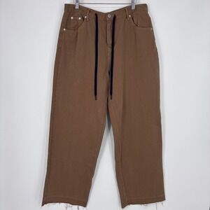 Line & Dot Pants Womens Large Brown Wide Leg Raw Hem Drawstring REVOLVE
